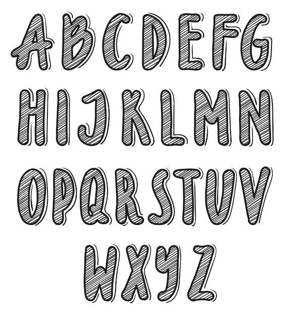 Vecteur alphabet dans le style de croquis lettres griffonnées police décorative