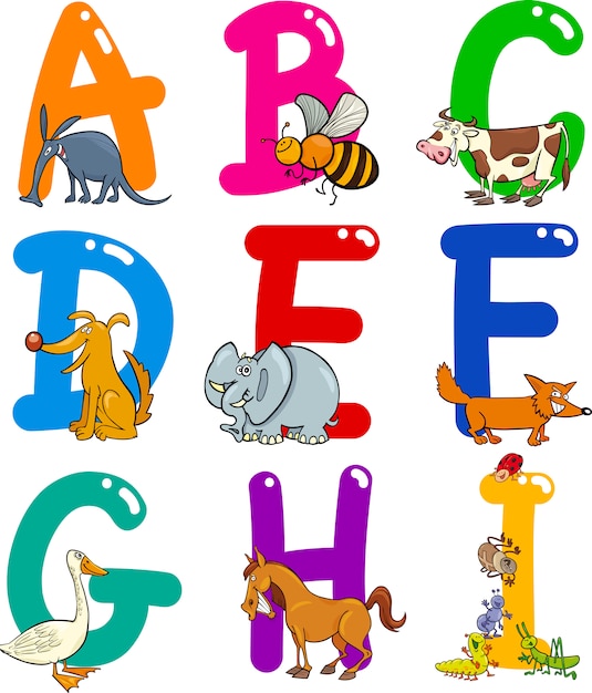 Vecteur alphabet de dessin animé avec des animaux