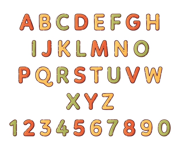 Alphabet de dessin animé de pâtes Police à partir de lettres et de chiffres sous forme de macaroni Lettrage