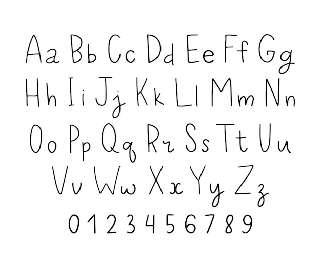 Vecteur alphabet dessiné à la main haute condensée lettres abc doodle étroites typographie fragmentaire de vecteur isolée sur fond blanc police simple compressée minimale avec ligne haute caractères fins