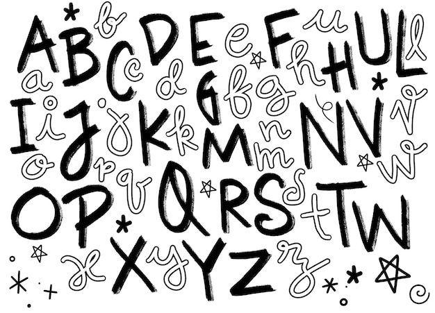 Vecteur alphabet dessiné à la main vintage au crayon de police dessin à la craie sur fond de tableau