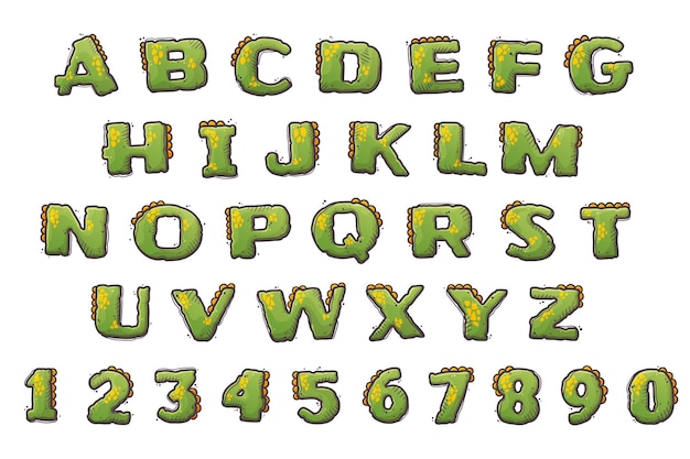 Alphabet dino de dessin animé dessiné à la main