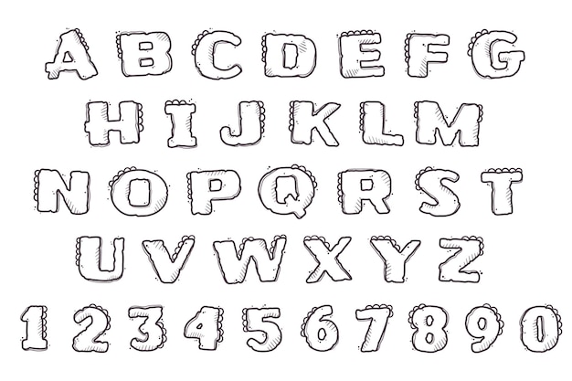 Vecteur alphabet dino de dessin animé dessiné à la main