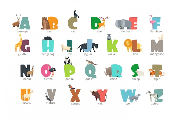 Alphabet Enfants Animaux Sauvages De Dessin Animé