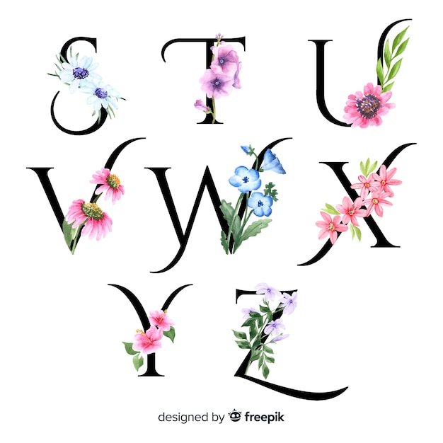 Alphabet avec des fleurs réalistes
