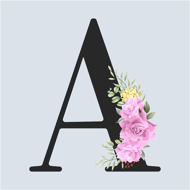 Alphabet floral Une lettre avec des fleurs et des feuilles roses