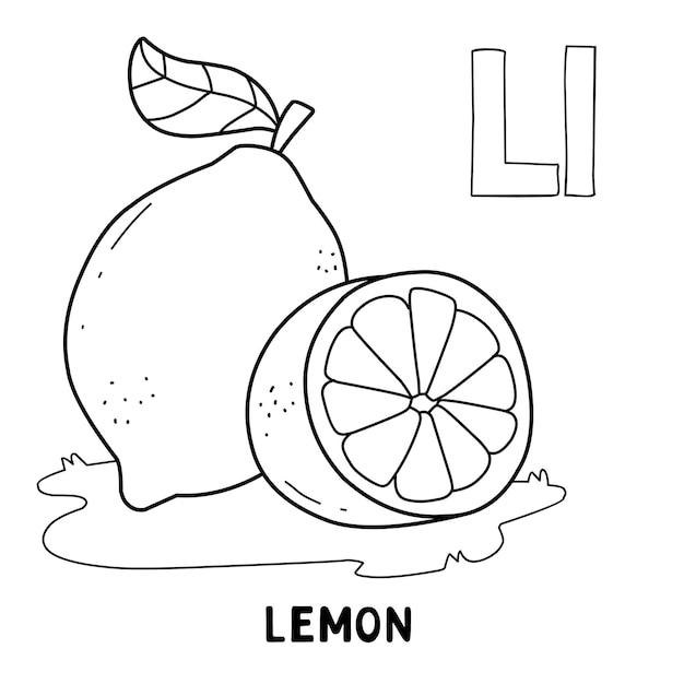 Alphabet Fruits Citron à Colorier Avec Mot Dessin Animé De Fruits Lettre Dessinés à La Main