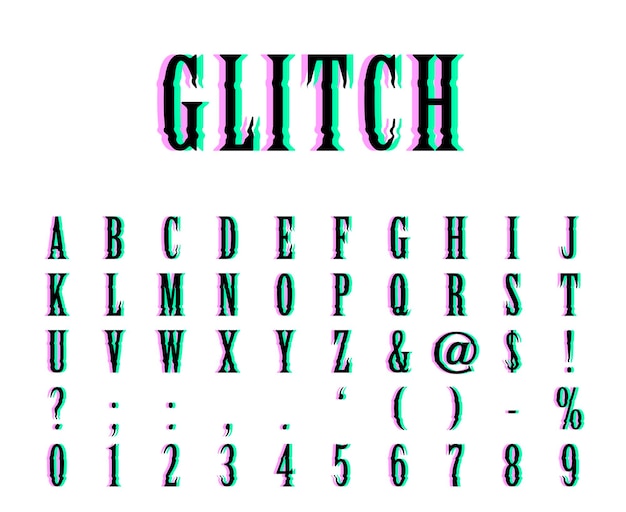 Alphabet Glitch. Police Vectorielle.