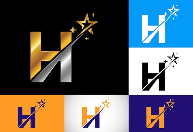 Vecteur alphabet initial de lettre de monogramme h avec swoosh et icône de logo d'étoile conception abstraite de symbole de signe de logo d'étoile logo vectoriel moderne pour l'identité d'entreprise et d'entreprise