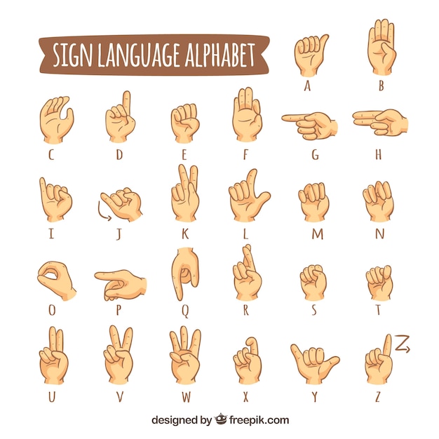 Vecteur alphabet de langue des signes dans le style dessiné à la main