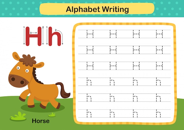 Alphabet Letter H-horse Exercice Avec Illustration De Vocabulaire De Dessin Animé