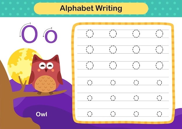Alphabet Letter O Owl Exercice Avec Vecteur D'illustration De Vocabulaire De Dessin Animé