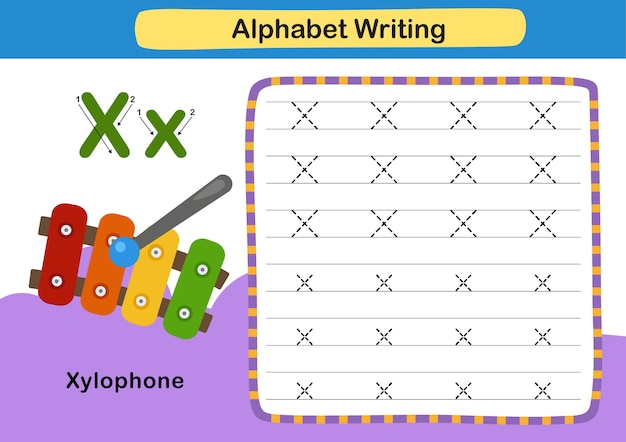 Alphabet Lettre Exercice X Xylophone Avec Illustration De Vocabulaire De Dessin Animé