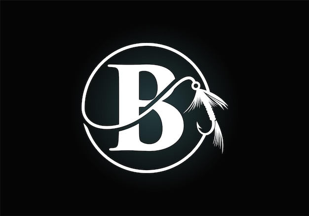 Alphabet lettre monogramme B initiale avec illustration vectorielle de pêche crochet pêche logo concept