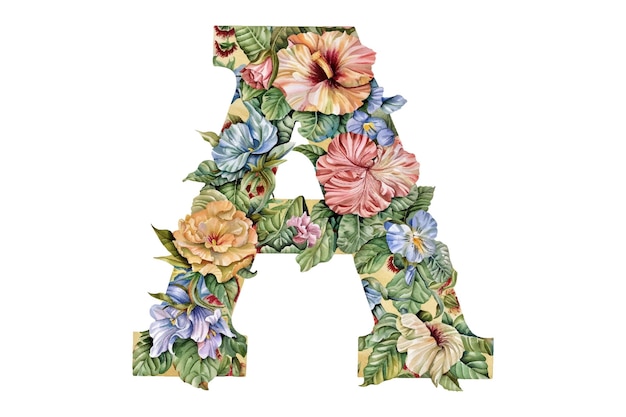 Un alphabet de lettres avec des fleurs à l'aquarelle