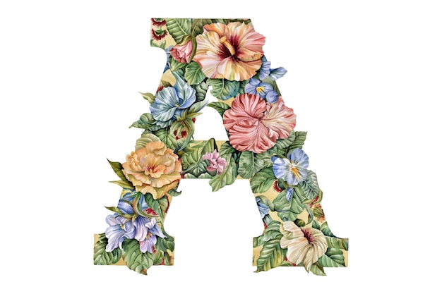 Vecteur un alphabet de lettres avec des fleurs à l'aquarelle