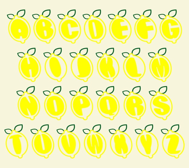 Vecteur alphabet majuscule en formes de citron illustration vectorielle isolée en formes de citron alphabet anglais