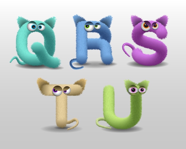 Vecteur alphabet avec mignon personnage de monstre de fourrure