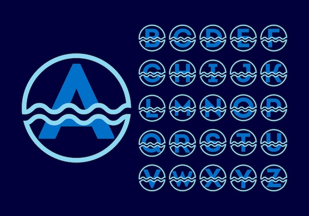 Alphabet Monogramme Initial Dans Un Cercle Avec Des Vagues D'eau Création De Logo De Vague D'eau