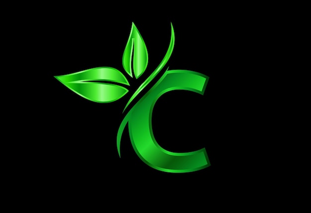 Alphabet monogramme C initial avec deux feuilles. Concept de logo écologique vert. Logo pour écologique