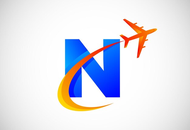 Alphabet N initial avec logo swoosh et avion Convient aux agences de voyage ou aux entreprises