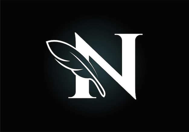 Alphabet N initial avec une plume Symbole de signe d'icône de cabinet d'avocats Logo pour un écrivain ou des éditeurs