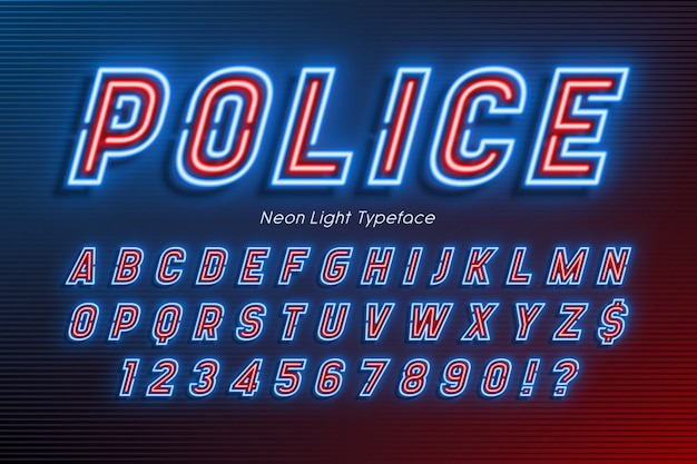 Vecteur alphabet néon, police extra brillante, tapez.