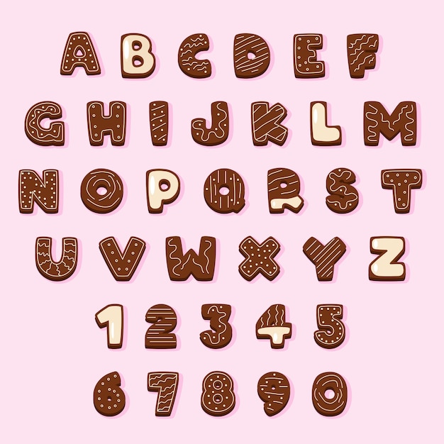 Vecteur alphabet de noël en pain d'épices au chocolat