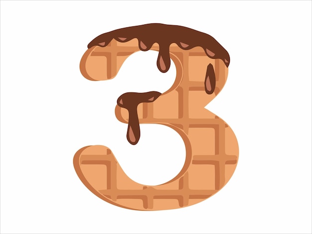 Alphabet numéro 3 avec illustration de crème glacée au chocolat