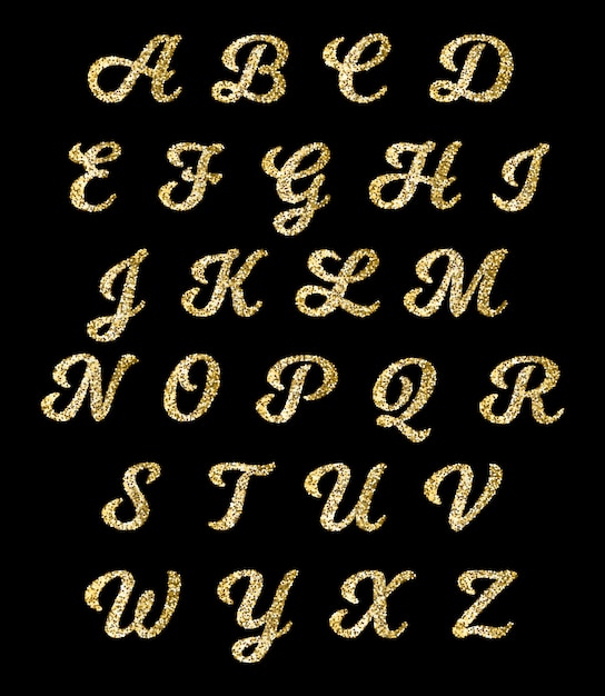 Alphabet De Paillettes D'or, Lettres De Vecteur De Polices D'or Avec Effet D'étincelle