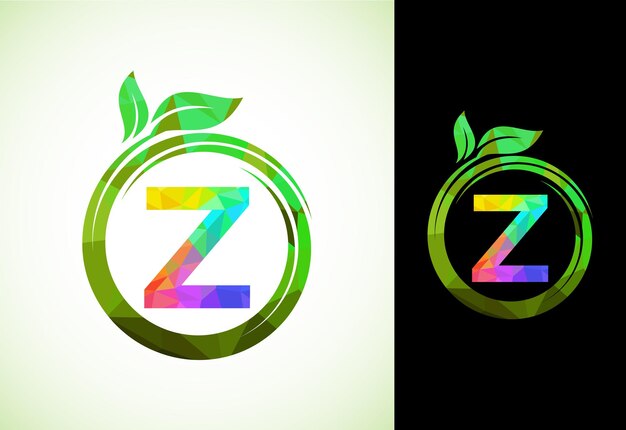 Vecteur alphabet polygonal z dans une spirale avec des feuilles vertes symbole de signe d'icône de la nature conception de logo de style de formes géométriques pour les entreprises de soins de santé nature ferme et identité de l'entreprise