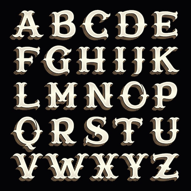 Alphabet Rétro Dans Un Style Occidental Avec Une Ombre De Lignes.