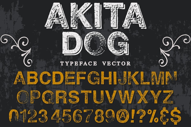 Vecteur alphabet rétro design akita chien