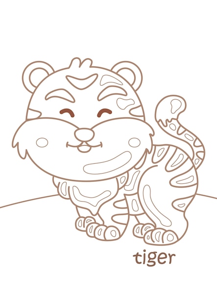 Alphabet T For Tiger Vocabulary School Student Leçon Cartoon Coloring Pages for Kids and Adult