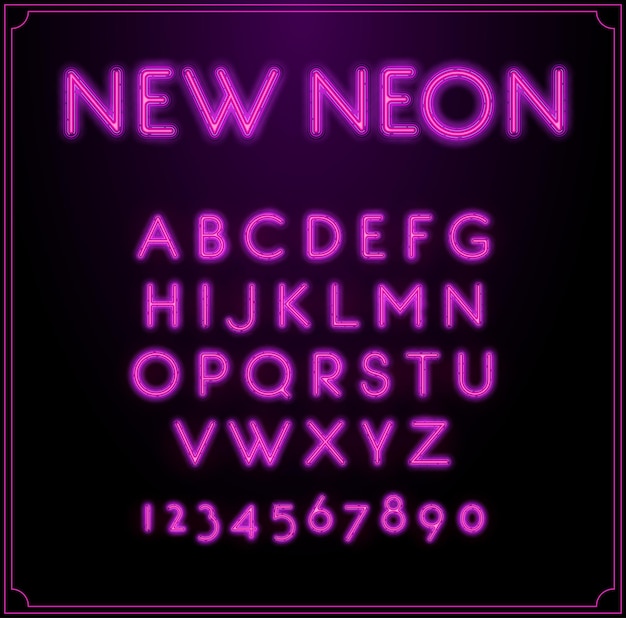 Vecteur alphabet de type police néon rougeoyant dans le vecteur avec des nombres