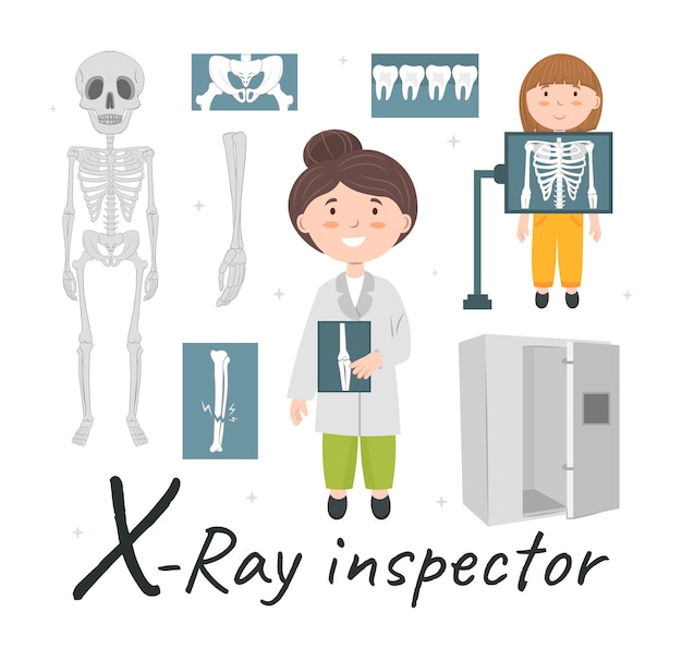 Vecteur alphabet de vecteur mignon profession lettre x inspecteur xray vector illustration