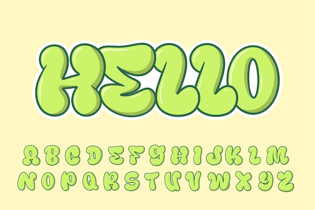 Alphabet vert Graffiti amusant Vecteur de dessins animés