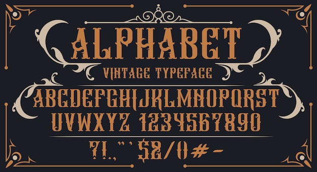 Alphabet vintage décoratif. Parfait pour les marques, les étiquettes d'alcool, les logos, les magasins et bien d'autres utilisations.