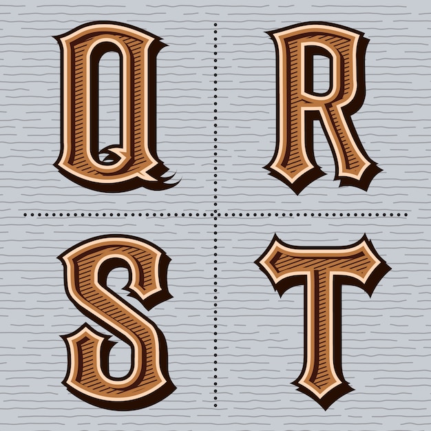 Alphabet Western Lettres Vintage (q, R, S, T)