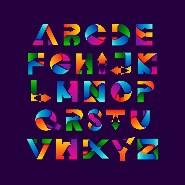 alphabets colorés et flèche avec style dégradé