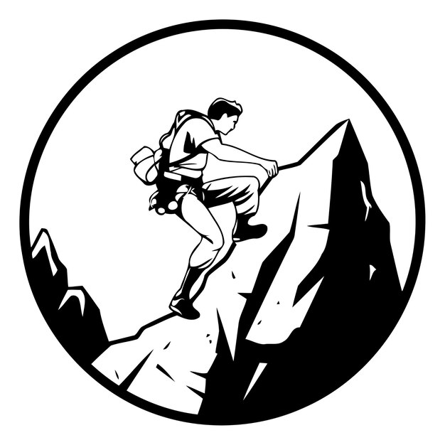 Vecteur alpiniste sur un rocher illustration vectorielle dans le style vintage