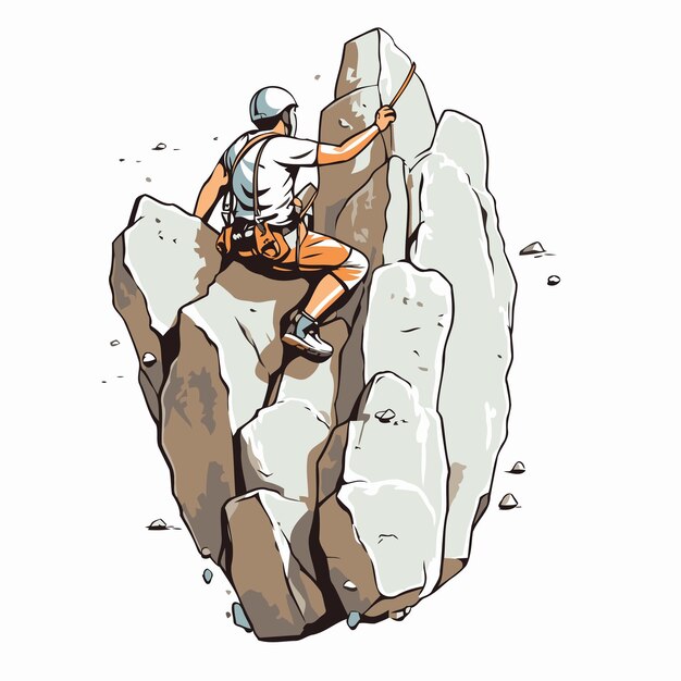 Alpiniste Vector Illustration D'un Homme Qui Grimpe Sur Une Falaise