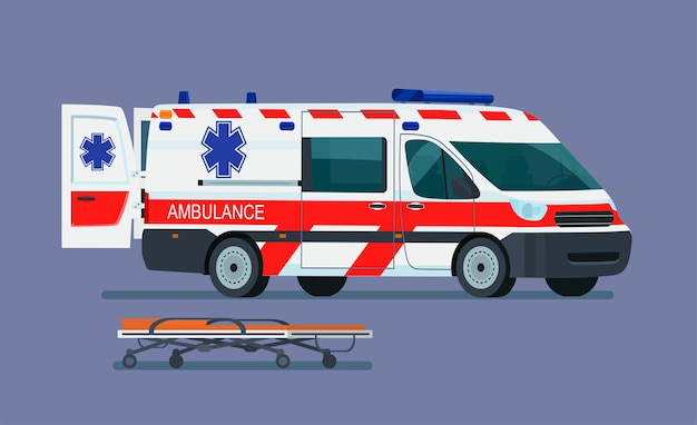 Vecteur ambulance avec civière pour le patient.