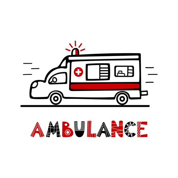 Vecteur l'ambulance illustration pour enfants affiches scandinaves cartes postales bannières impression sur tissu