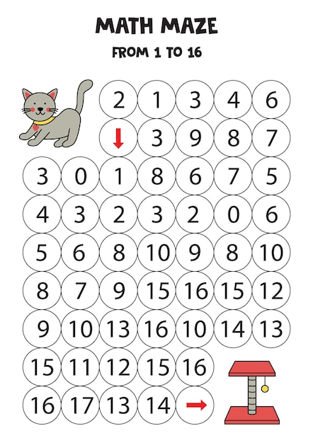 Amenez un joli chat gris au griffoir en comptant jusqu'à 16
