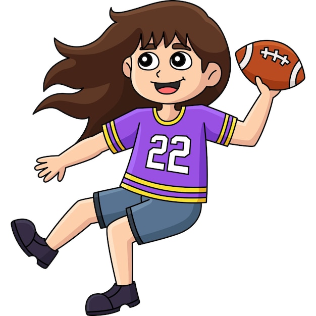 American Football Girl Kid jouant à des dessins animés Clipart