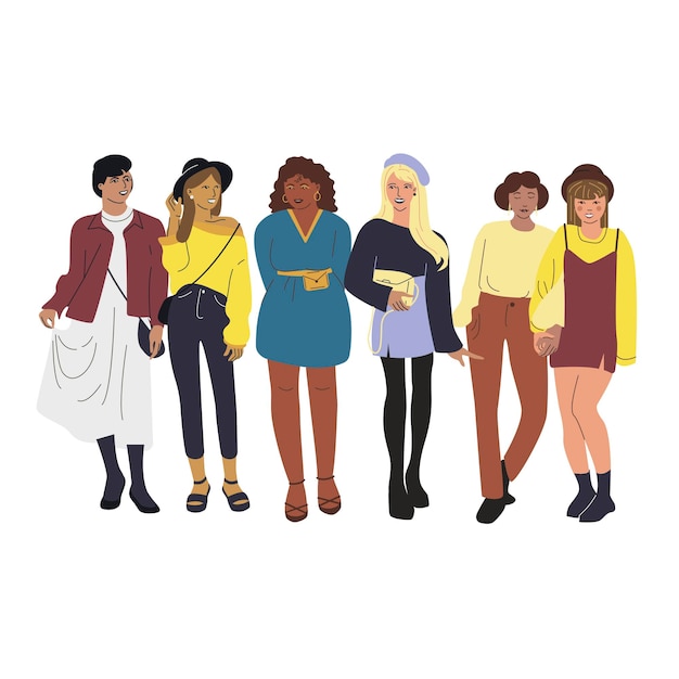 Amis de filles Jeunes femmes noires et blanches Illustration vectorielle