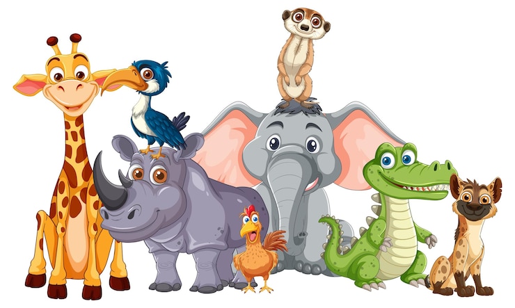 Vecteur amis heureux des animaux de la jungle