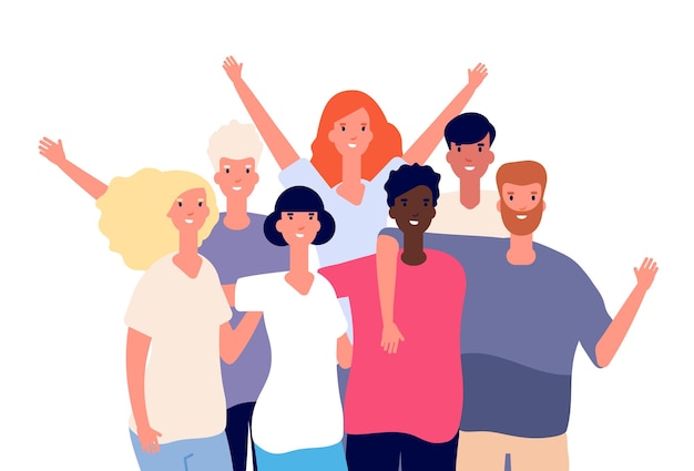 Amis internationaux. Amitié multiethnique, groupe de jeunes heureux.