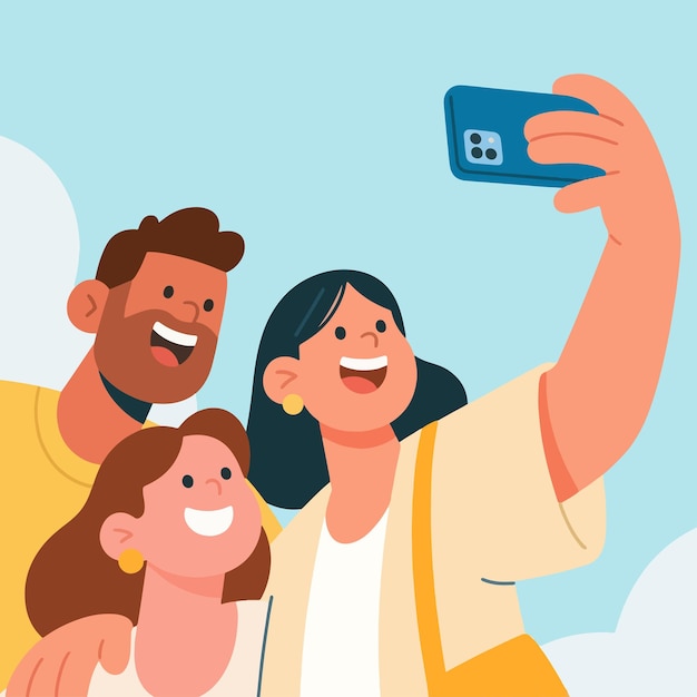 Amis plats prenant selfie ensemble